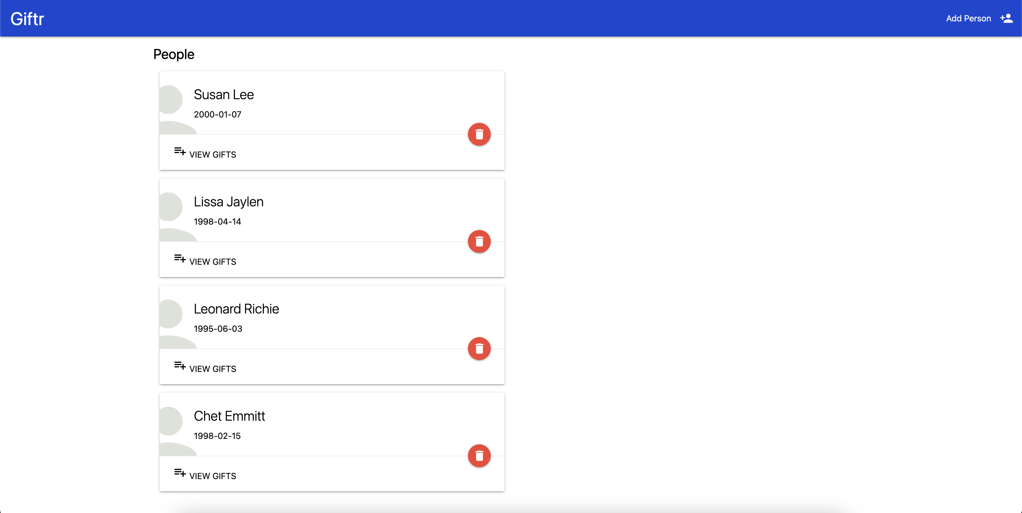 Giftr progressive web app project